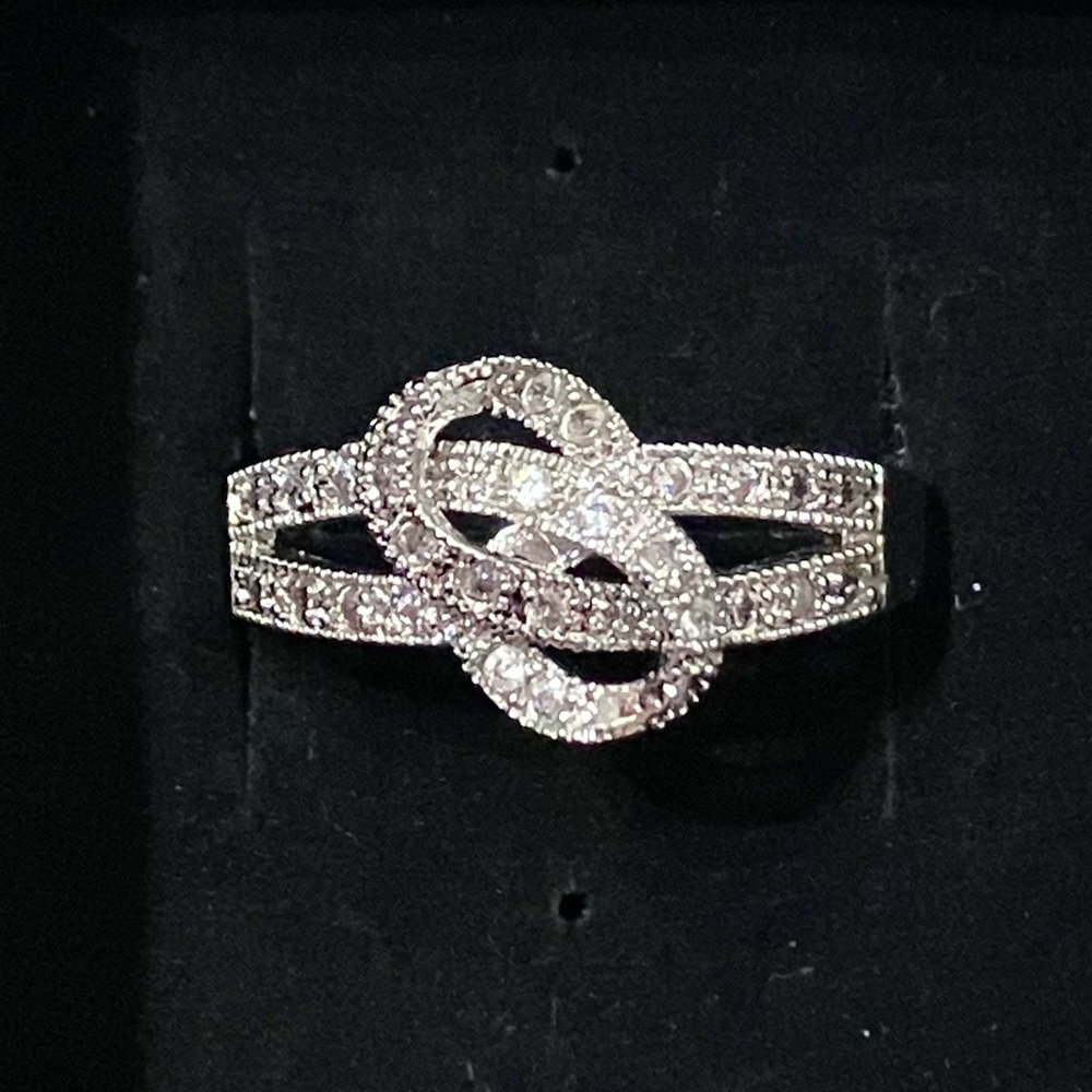 Silver Tone Pave Double Knot Ring